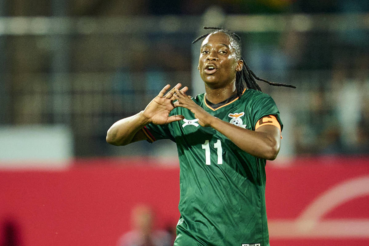 Barbra Banda pictured playing for the Zambia women's national team during a friendly match against Germany in July 2023